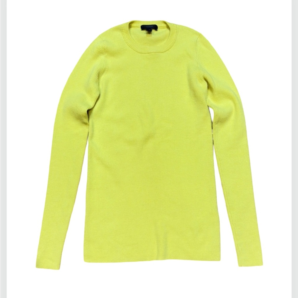 J.Crew Neon Lime Merino Wool Ribbed Sweater XS S Slim Fit Stretch